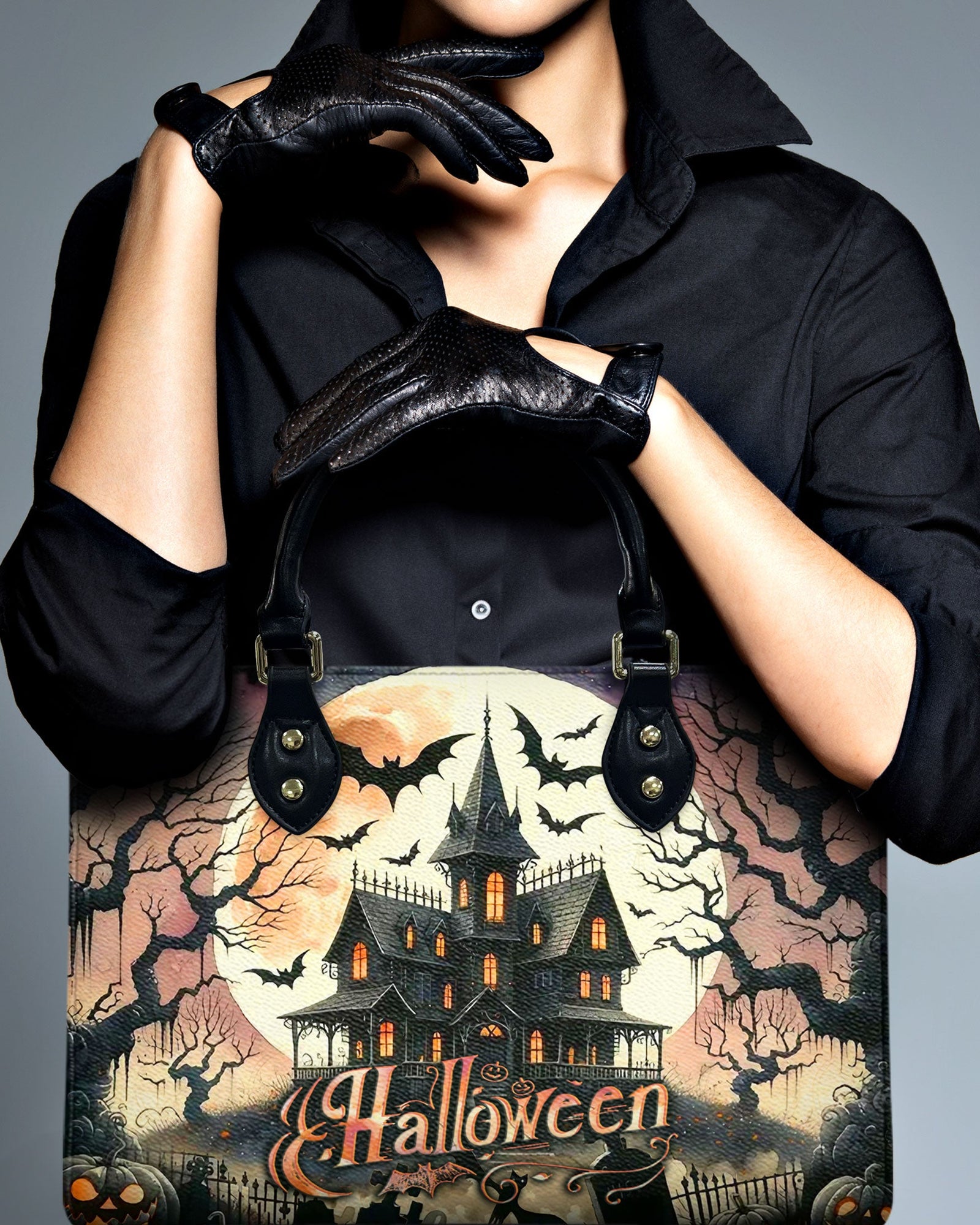 BLISSCORNERS HALLOWEEN CASTLE LEATHER HANDBAG