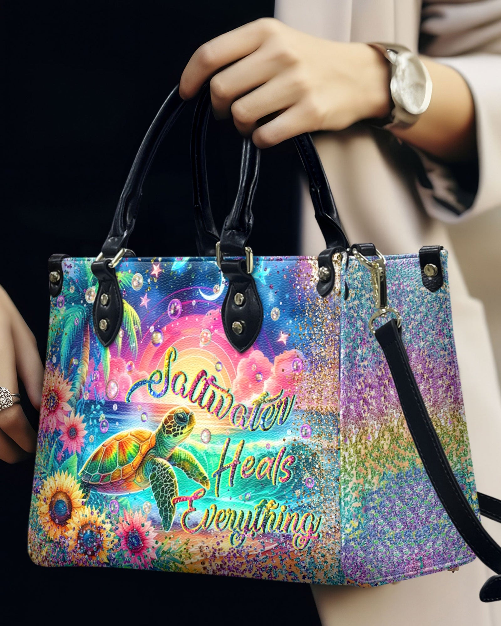 BLISSCORNERS SALTWATER HEALS EVERYTHING LEATHER HANDBAG