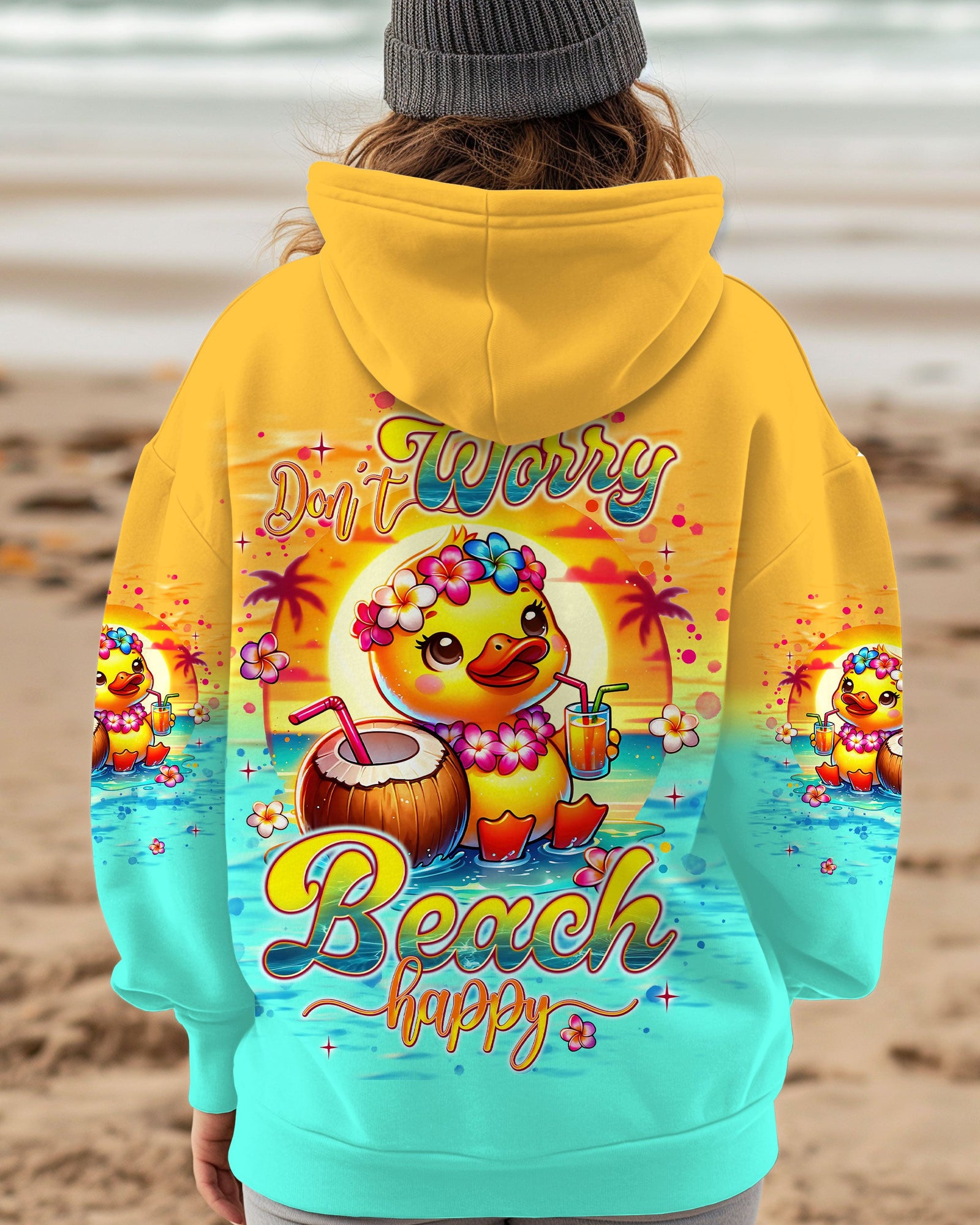 BLISSCORNERS DON'T WORRY BEACH HAPPY DUCK ALL OVER PRINT
