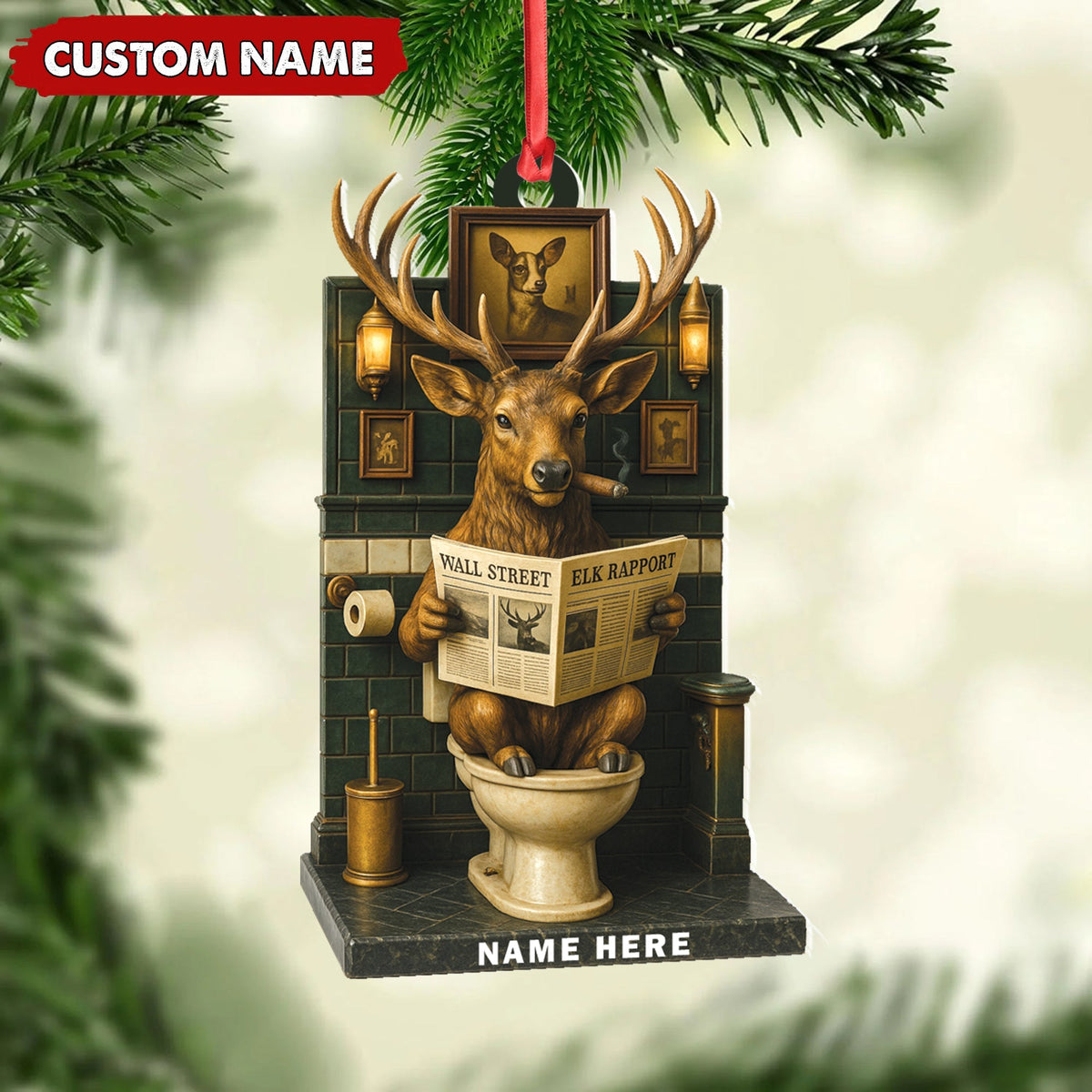 Blisscorners Personalized Acrylic Deer Bathroom Christmas Ornament - Funny Personalized Holiday Decor for Hunters & Wildlife Lovers LM0110