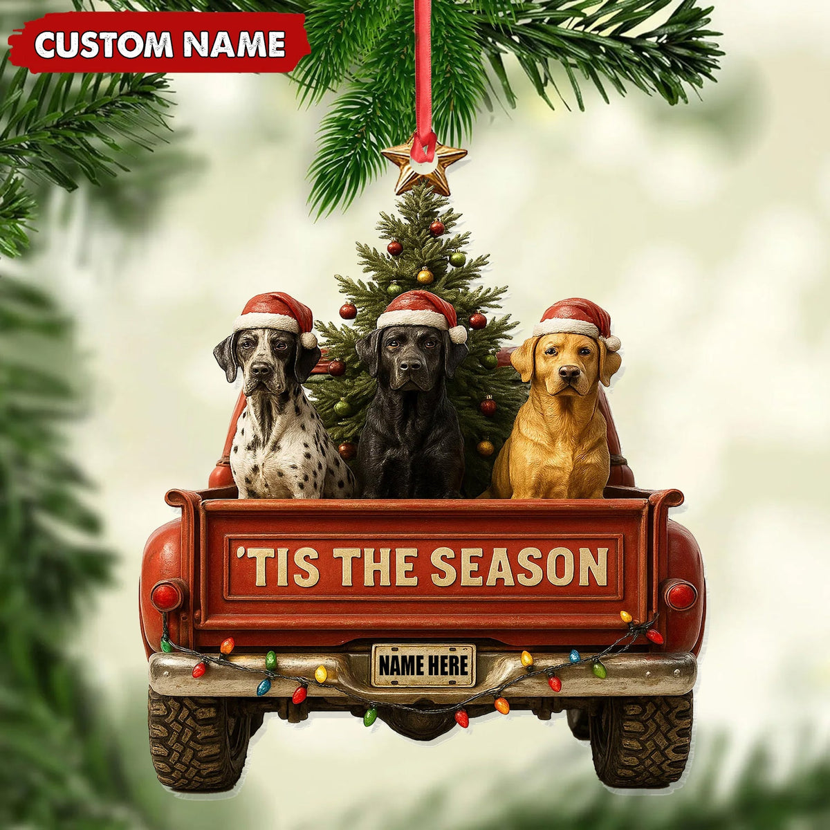Blisscorners Personalized Hunting Dogs Truck Ornament, Custom Name Christmas Gift for Dog Lovers LM0411