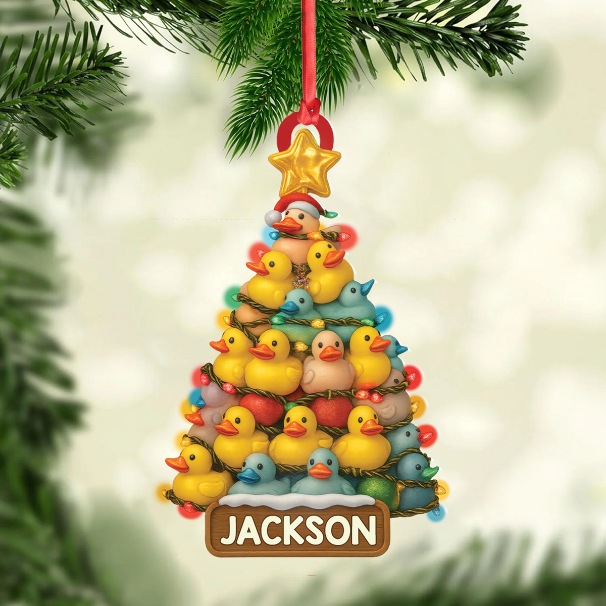 Blisscorners Personalized Funny Rubber Duck Acrylic Christmas Tree Ornament - Custom Name Xmas Decoration for Hunter or Family, Cute Holiday Ornament LM0411