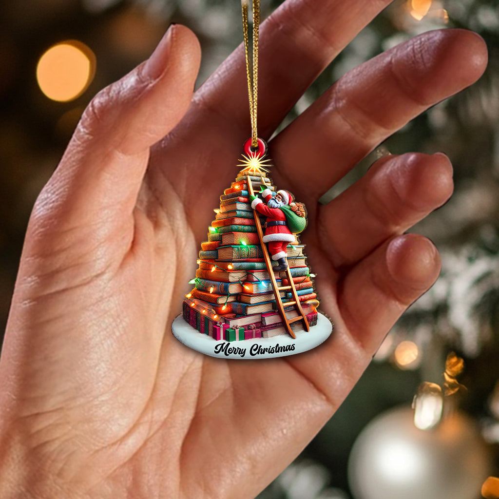 Blisscorners Custom Name Santa Book Tree Ornament, Christmas Gift for Book Lover2D Flat LM2211