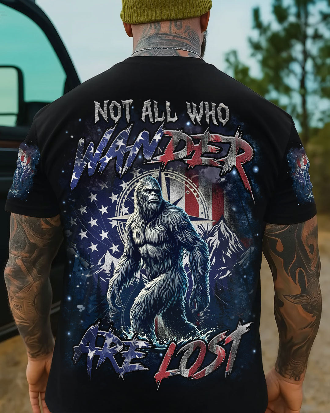 BLISSCORNERS NOT ALL WHO WANDER ARE LOST BIGFOOT ALL OVER PRINT