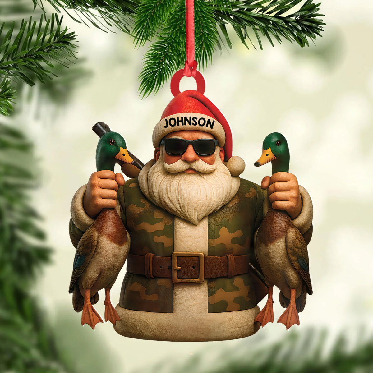 Blisscorners Personalized Duck Hunter Santa Acrylic Ornament - Funny Christmas Gift for Hunters - Custom Name Camo Decor LM0411