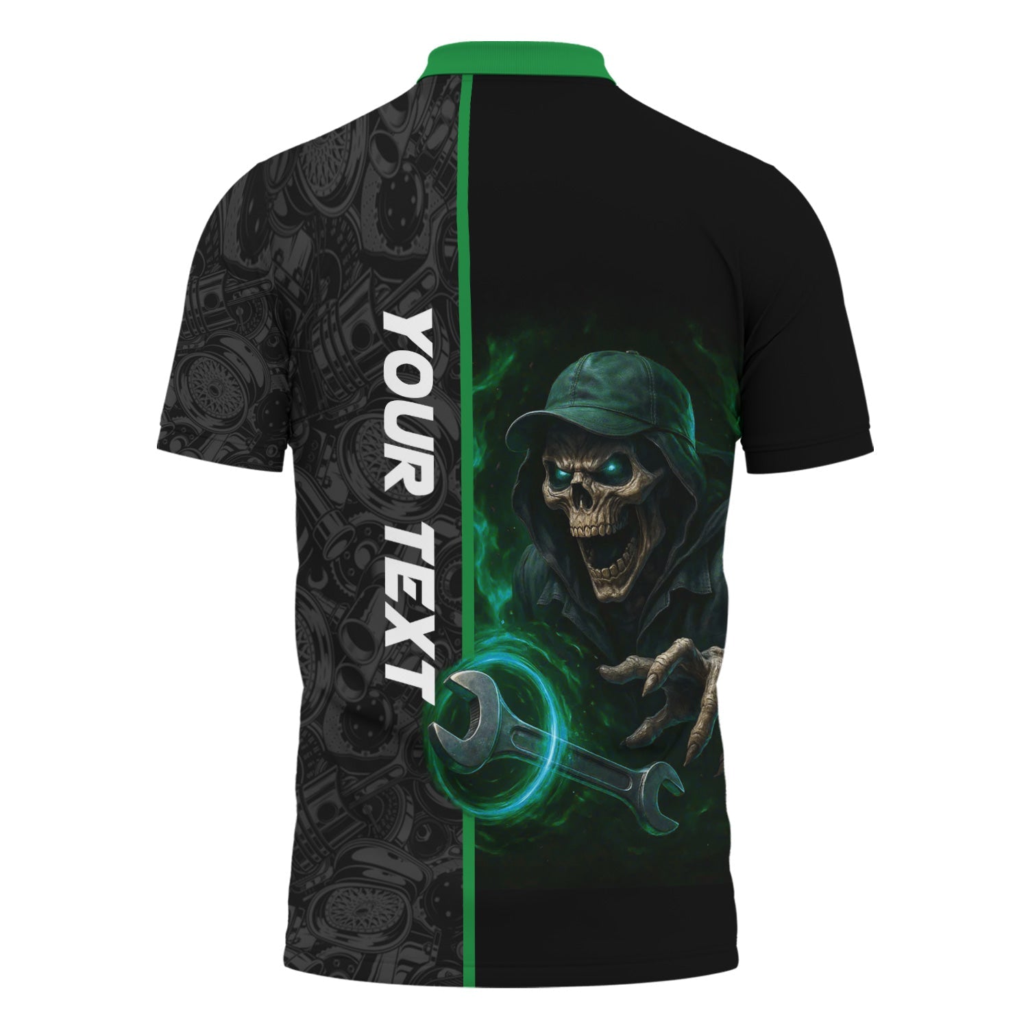 Blisscorners Personalized Mechanic Shirt for Men, Custom Name & Text, Skull & Wrench Design, Cool Mechanics Gift for Father, Husband, DIY Enthusiasts