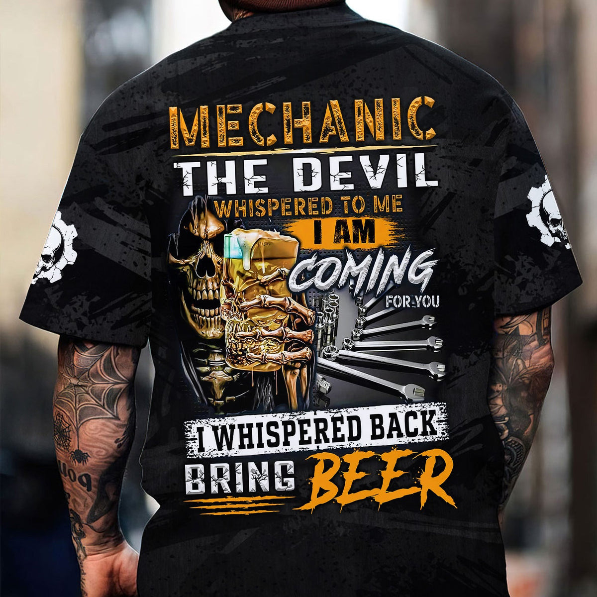 Blisscorners Beer & Mechanic Shirt, The Devil Whispered to Me, I Whispered Back Bring Beer Shirt, Funny Gift for Auto Repair Fans, For Car Lovers