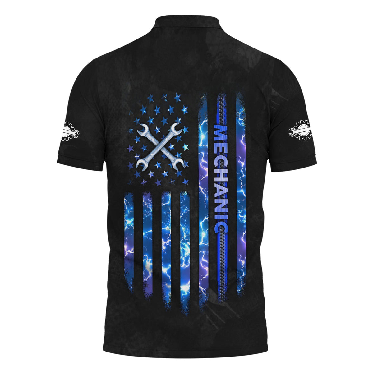 Blisscorners American Flag Mechanic Shirt, Blue Lightning & Tools Graphic, Perfect Patriotic Gift Shirt for Auto Repair Workers & Garage Fans