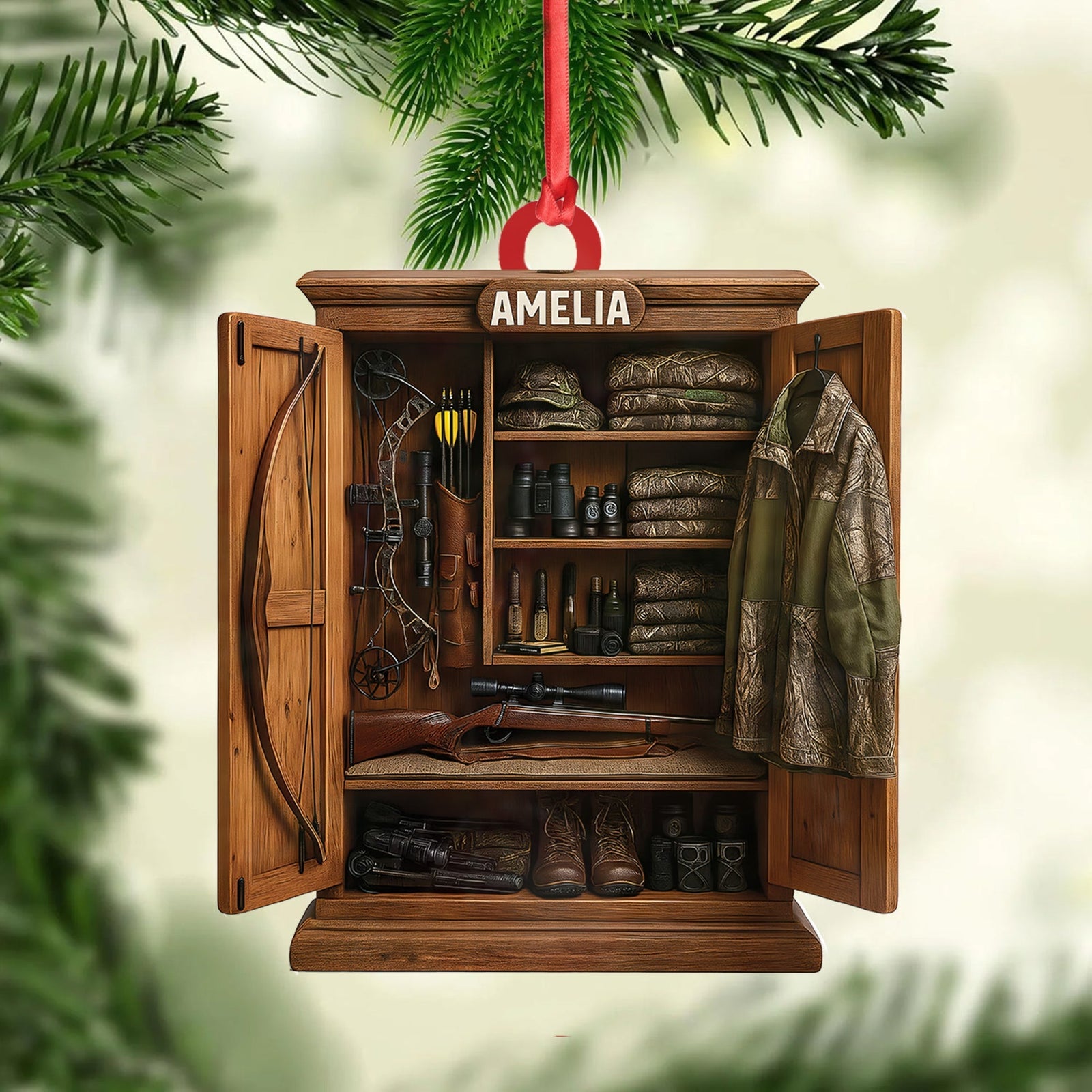 Blisscorners Personalized Hunter- Gear Closet Ornament, Custom Name Hunting Equipment Christmas Decoration LM0411