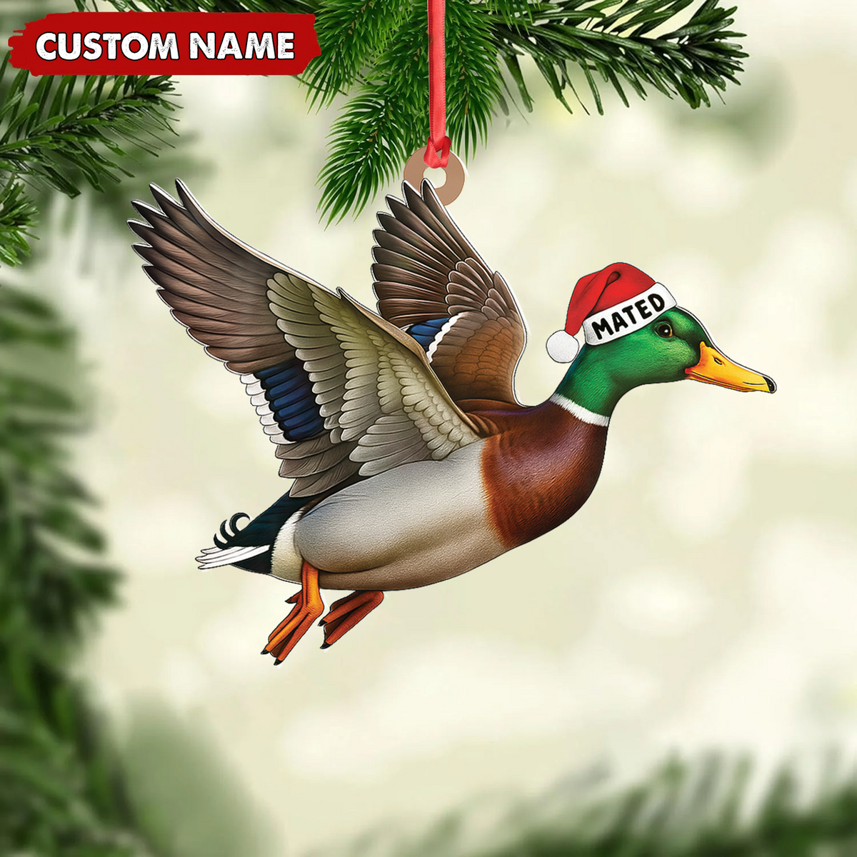 Blisscorners Personalized Flying Duck Acrylic Ornament - Custom Name Christmas Acrylic Gift for Hunters LM0411