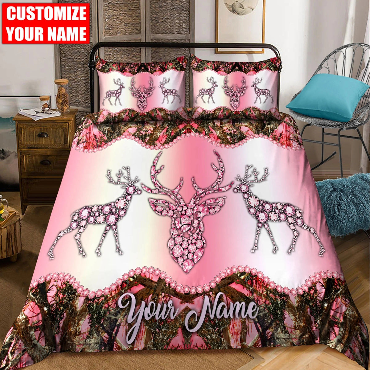 Blisscorners Personalized Deer Hunting Pink Blanket