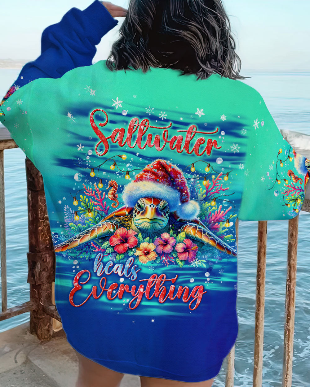 BLISSCORNERS SALTWATER HEALS EVERYTHING TURTLE CHRISTMAS ALL OVER PRINT