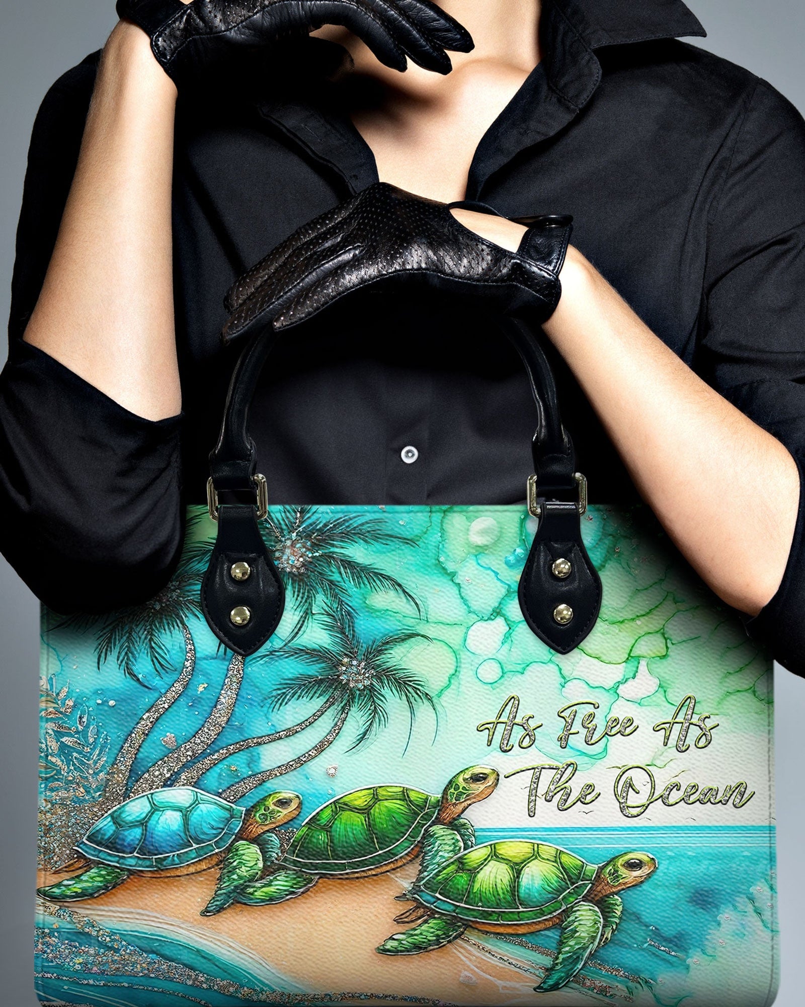 BLISSCORNERS AS FREE AS THE OCEAN TURTLE LEATHER HANDBAG