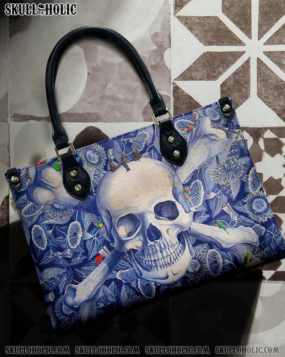 BLISSCORNERS SKULL FLOWER LEATHER HANDBAG
