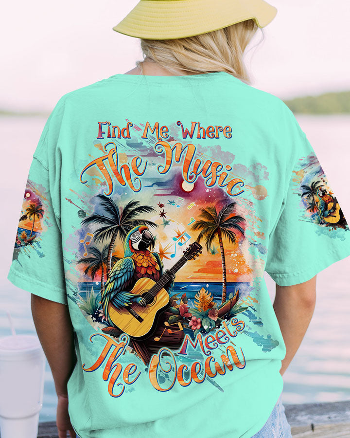 BLISSCORNERS FIND ME WHERE THE MUSIC MEETS THE OCEAN PARROT ALL OVER PRINT