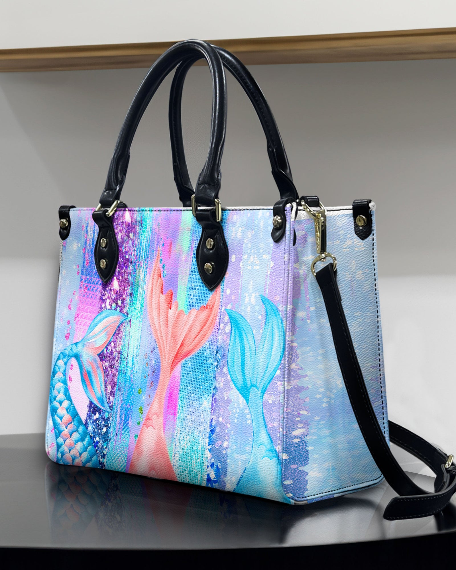 BLISSCORNERS MERMAID HOLOGRAPHIC LEATHER HANDBAG