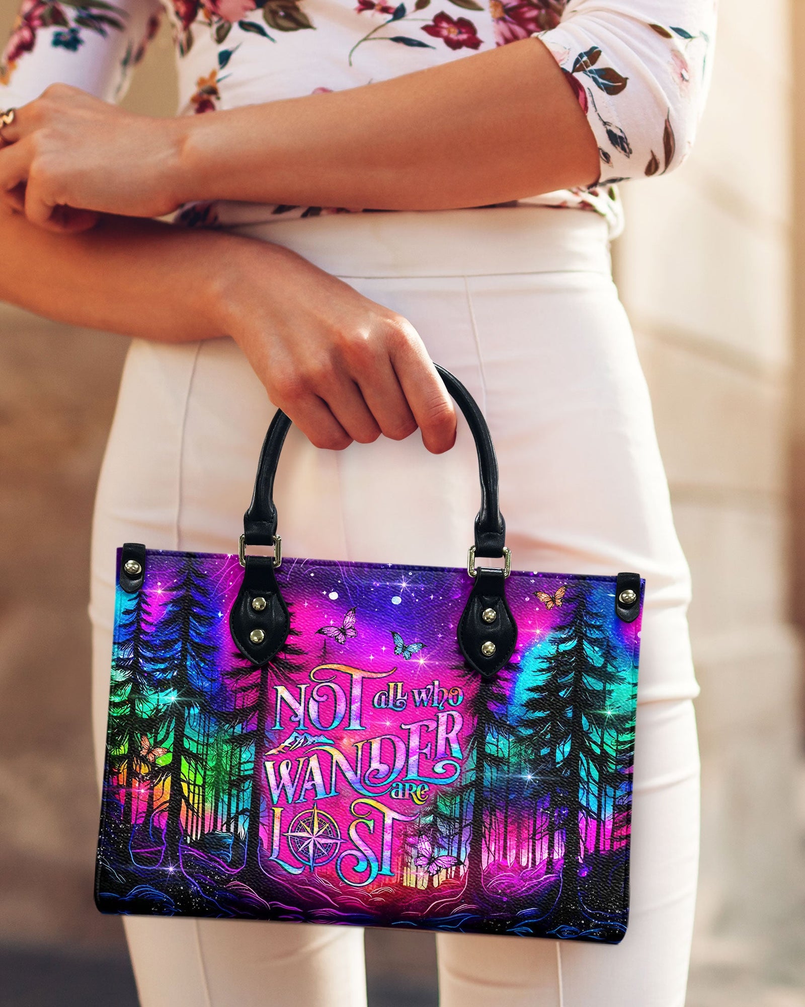 BLISSCORNERS NOT ALL WHO WANDER ARE LOST LEATHER HANDBAG