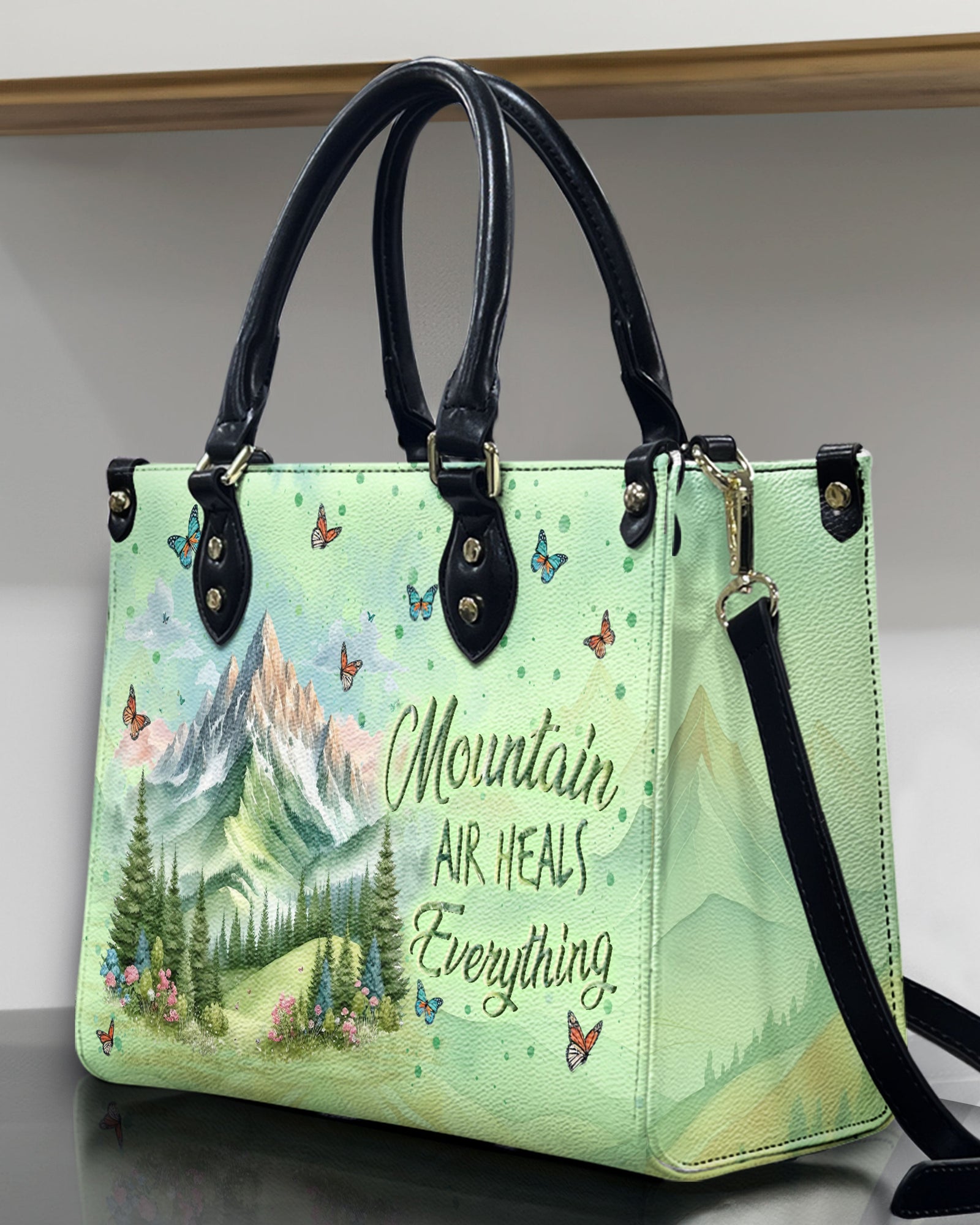 BLISSCORNERS MOUNTAIN AIR HEALS EVERYTHING LEATHER HANDBAG