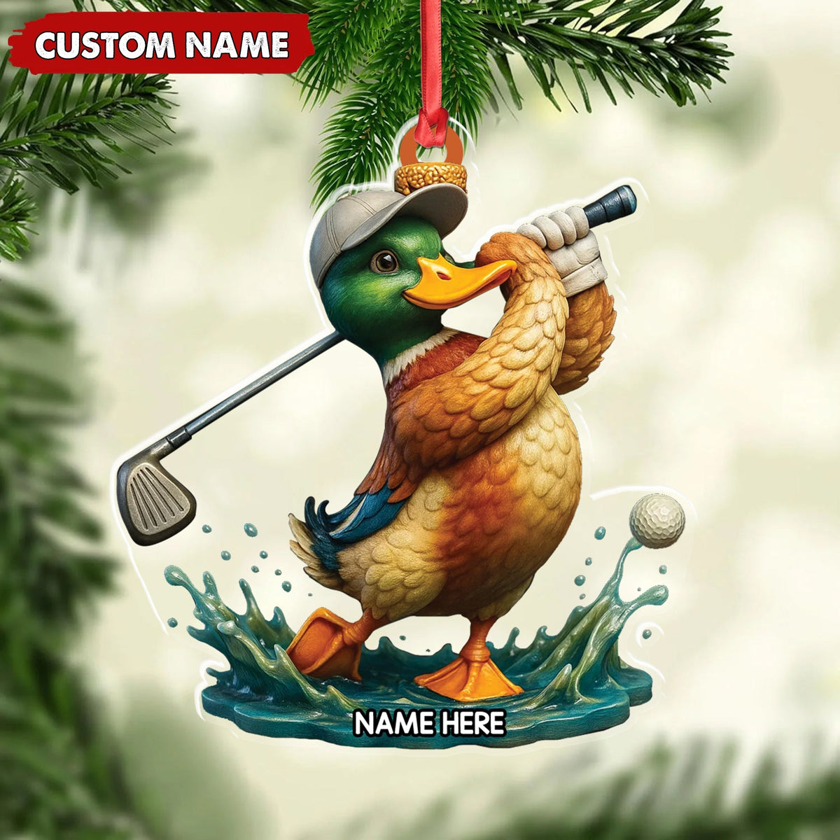 Blisscorners Personalized Acrylic Duck Golf Christmas Ornament - Custom Name Funny Hunter Gift for Golf Lovers LM0110