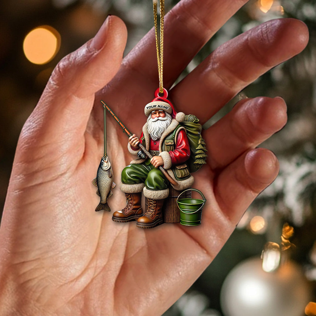 Blisscorners Custom Name Fishing Santa Ornament, Christmas Fishing Gift2D Flat LM2211