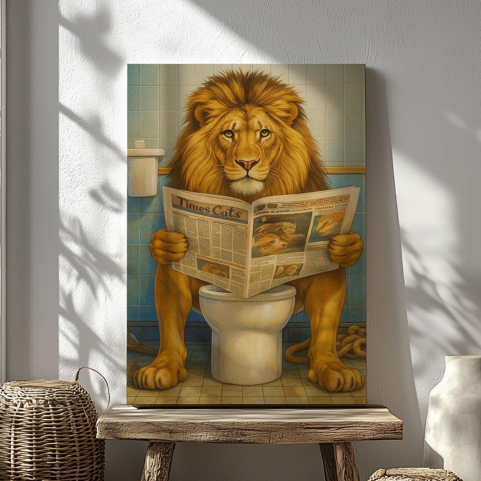 Blisscorners Funny Lion Bath Canvas Wall Art Rustic Bathroom Decor for Cabin LM2611
