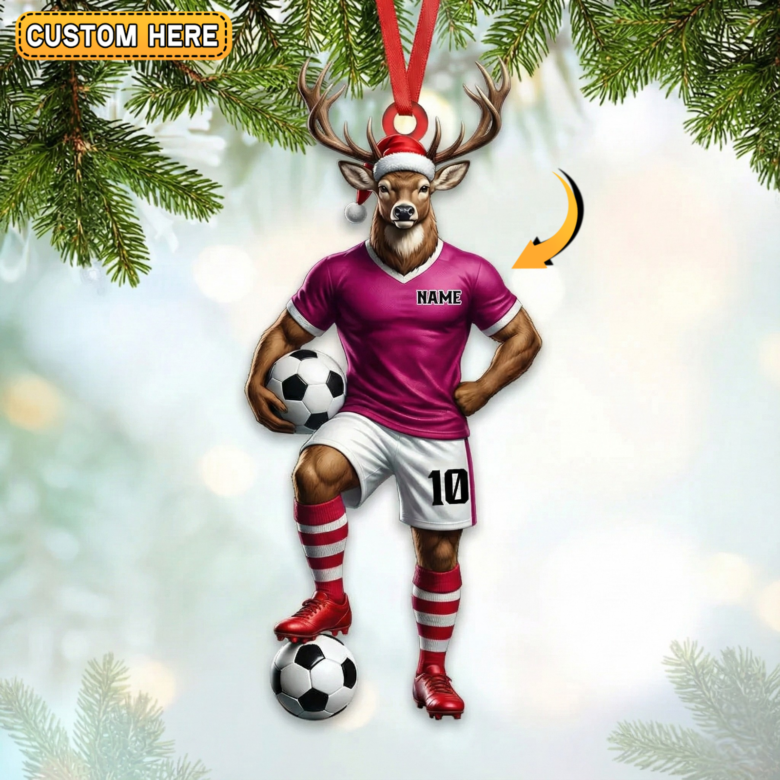 Blisscorners Personalized Soccer Player Deer Hunting Acrylic Christmas Ornament And Keychain Custom Gift For Hunters 2D Flat