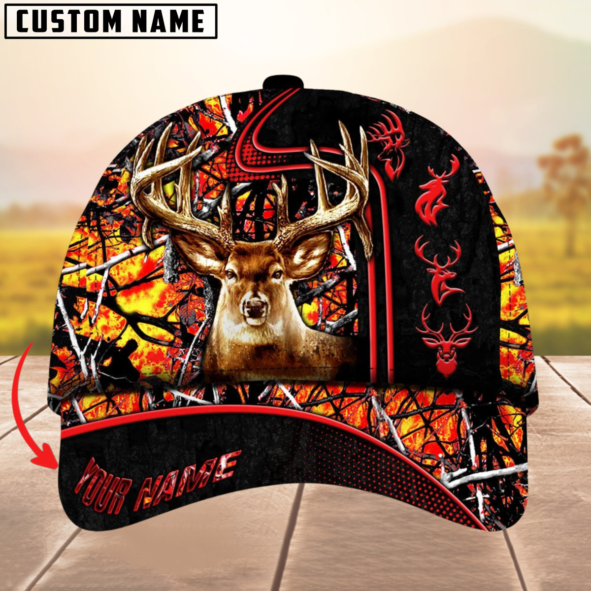Blisscorners Beautiful Deer Hunting Version 2 Camouflage Pattern Multicolor Personalized Name 3D Cap