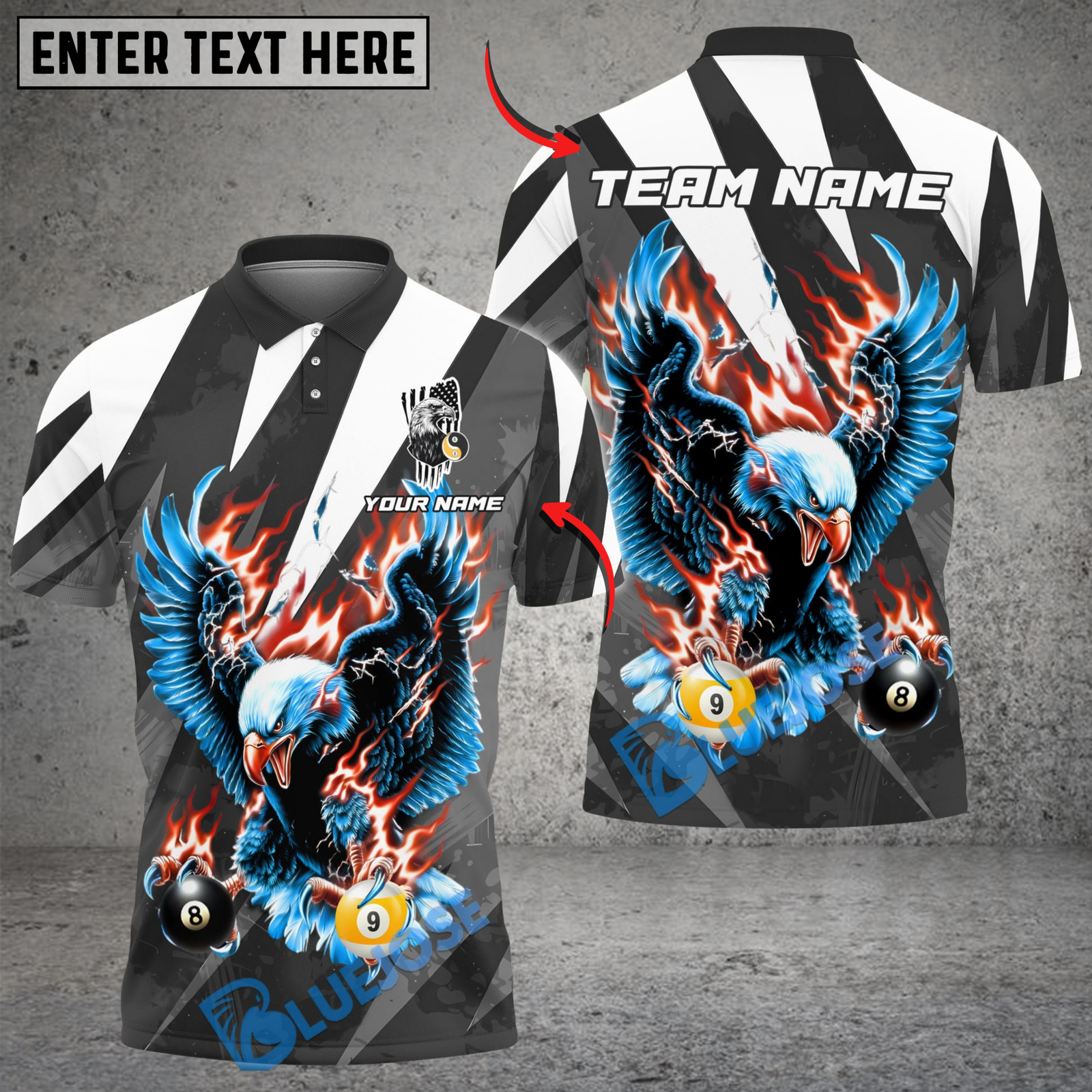 Blisscorners Billiards Ball 8 & 9 Flame Soaring Eagle American Flag Customized Name, Team Name 3D Shirt