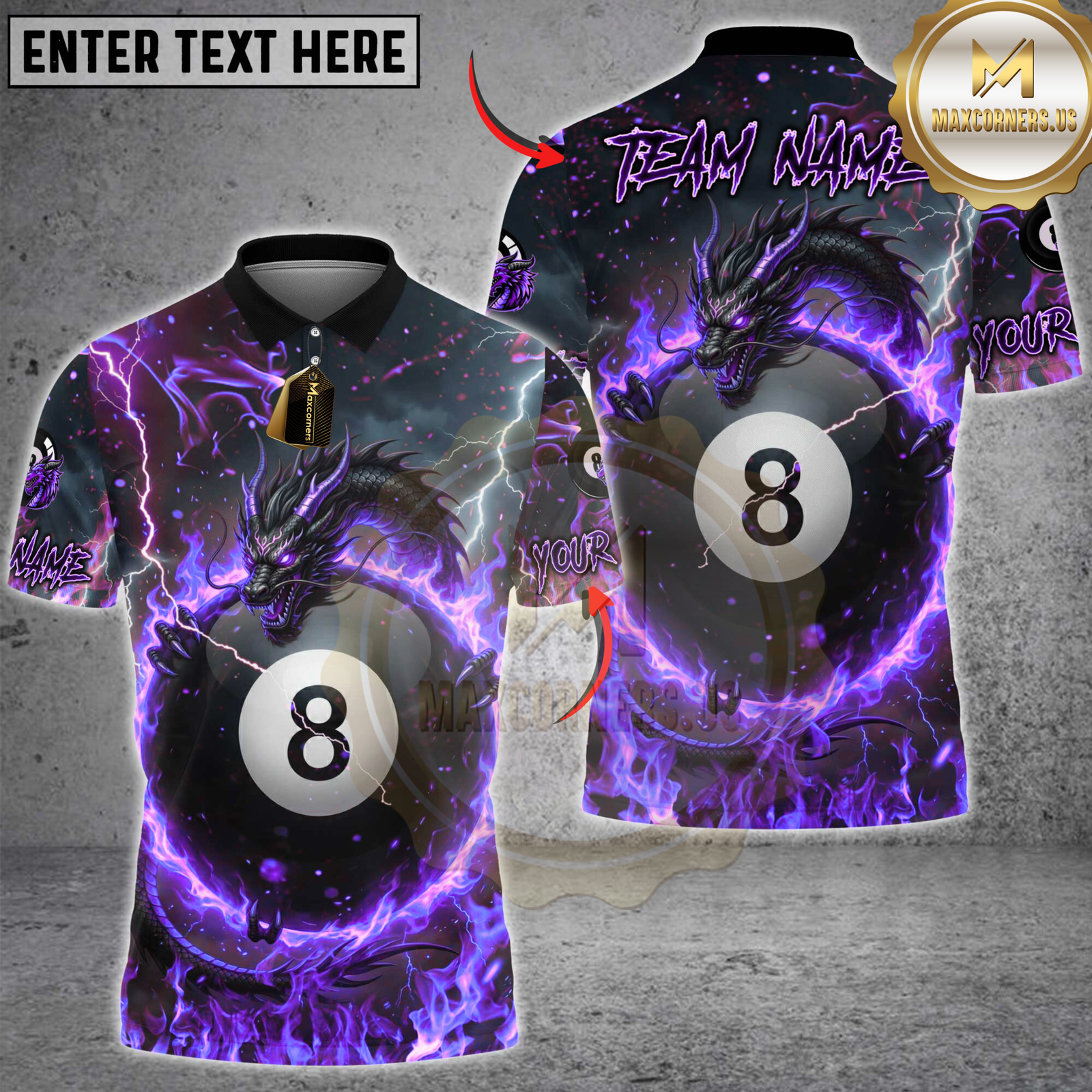 Blisscorners Billiards Flame Dragon & 8-Ball Multicolor Customized Name, Team Name 3D Shirt