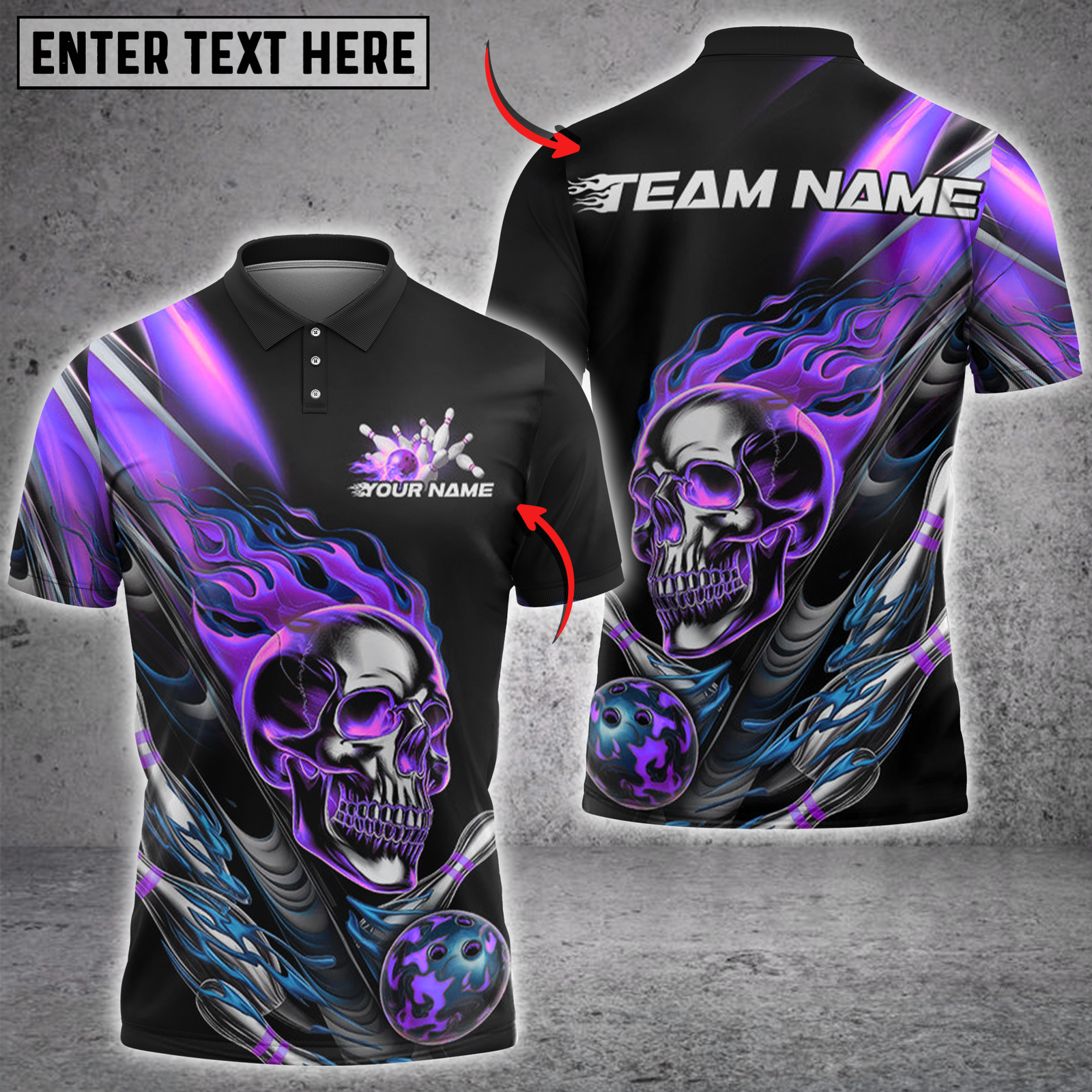 Blisscorners Bowling Flaming Skull with Bowling Ball Multicolor Customized Name, Team Name 3D Shirts
