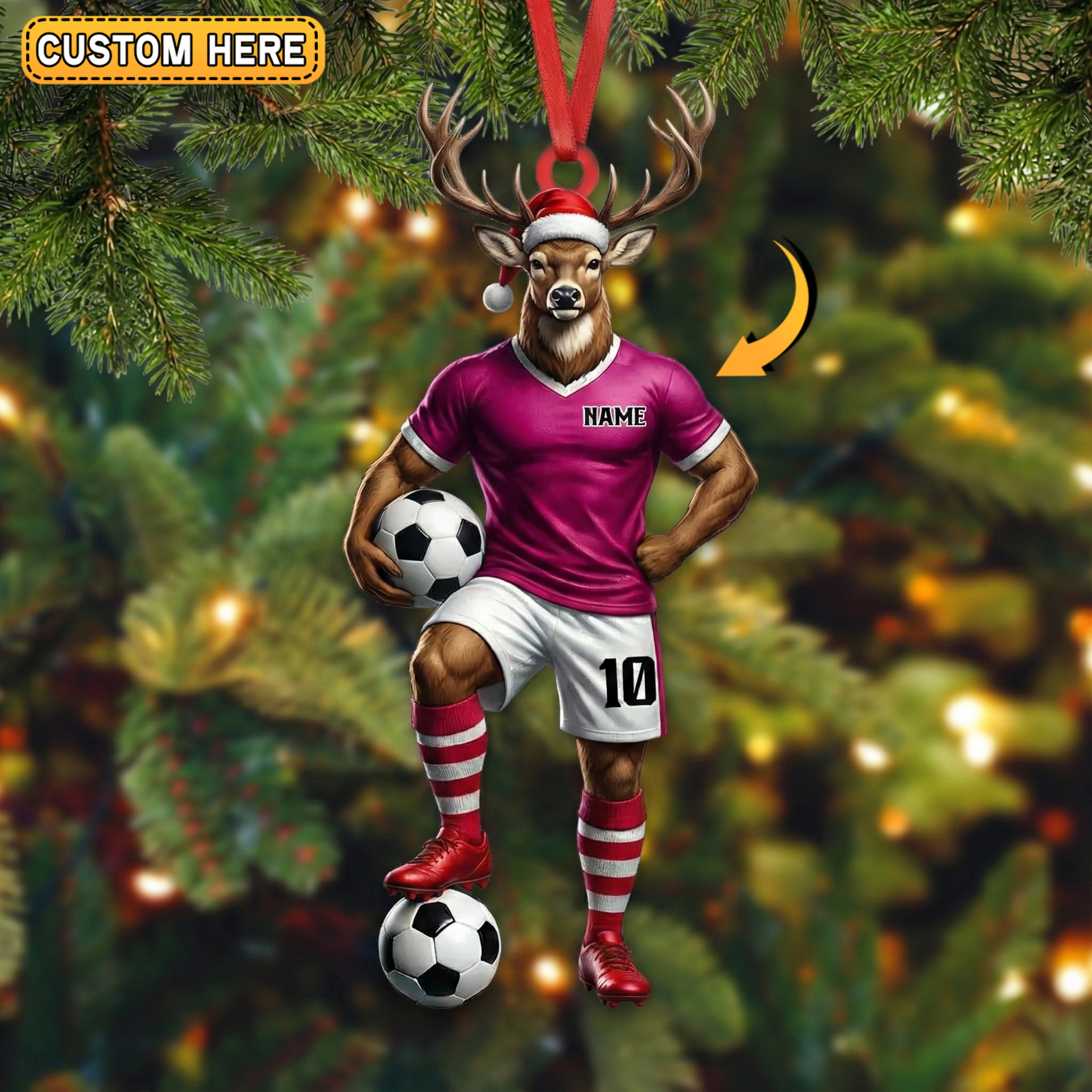 Blisscorners Personalized Soccer Player Deer Hunting Acrylic Christmas Ornament And Keychain Custom Gift For Hunters 2D Flat
