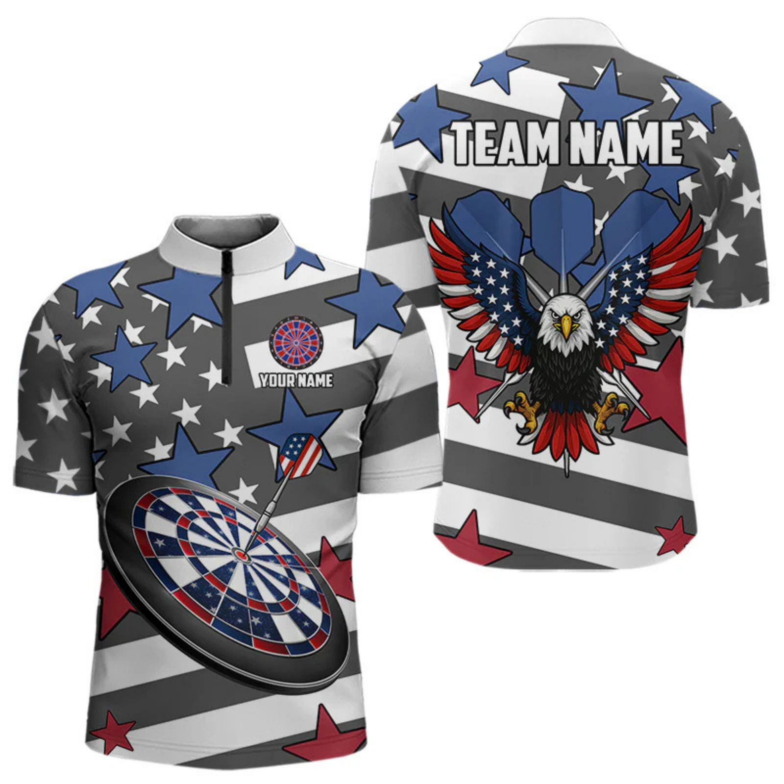 Blisscorners Patriotic American Flag Eagle Dart Shirts For Men Custom Darts Jerseys Team Polo & 1/4 Zip LM154