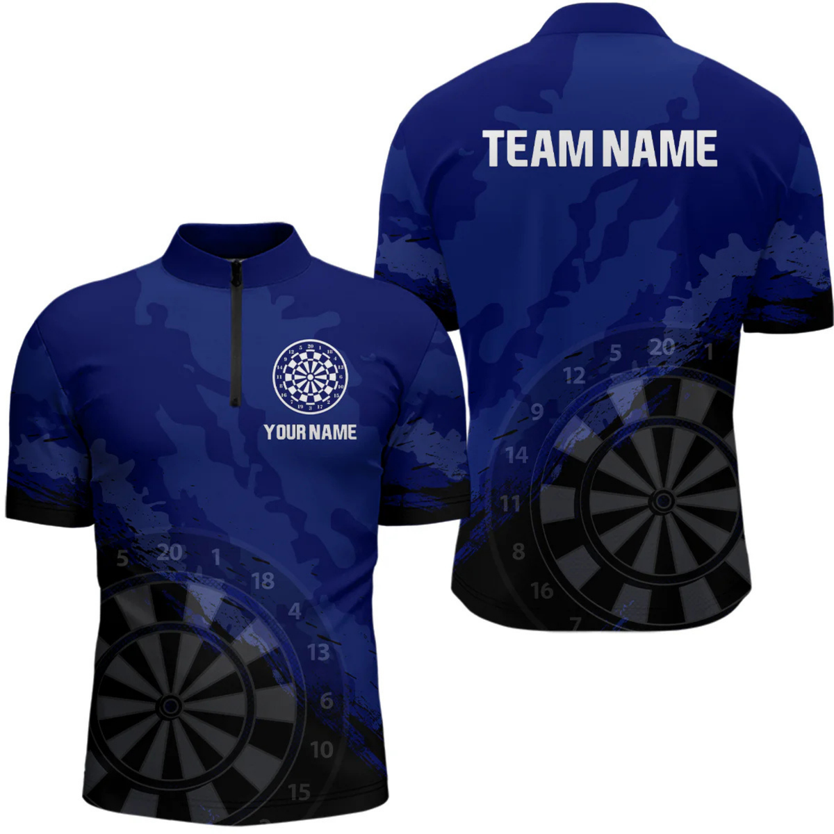 Blisscorners Men’s Custom Darts Team Shirt With Navy Pattern & Black Dartboard, Darts Jersey LM2404