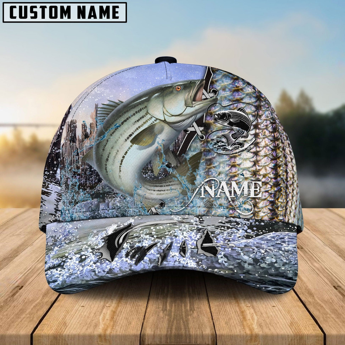 Blisscorners Striped Bass Fishing Clear Water Skin Customized Name 3D Cap
