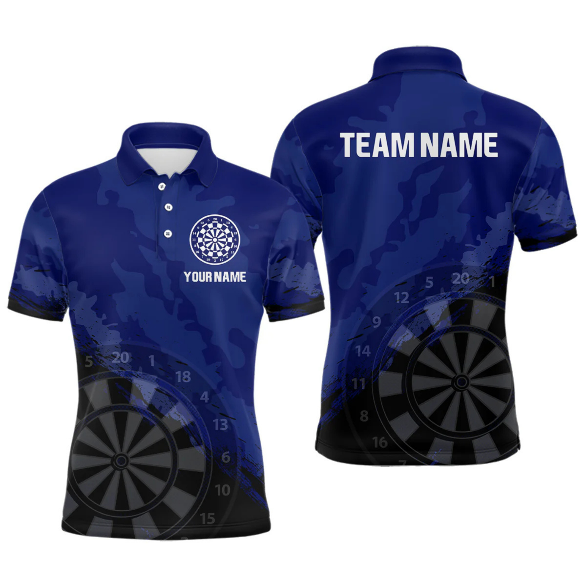Blisscorners Men’s Custom Darts Team Shirt With Navy Pattern & Black Dartboard, Darts Jersey LM2404