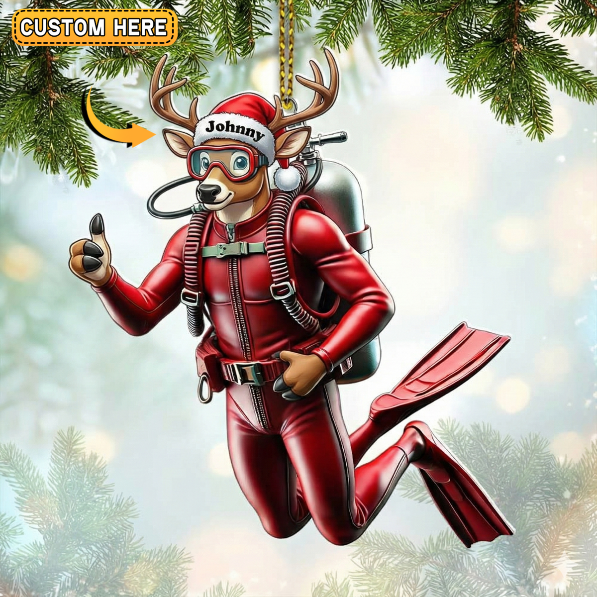 Blisscorners Personalized Scuba Diver Deer Hunting Acrylic Christmas Ornament And Keychain Custom Gift For Hunters 2D Flat