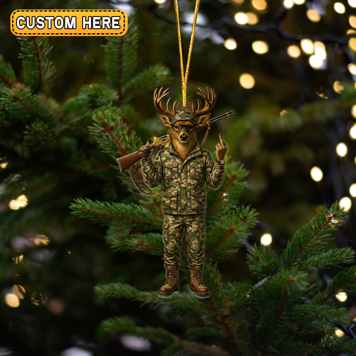 Blisscorners Personalized Camo Deer Hunter Attitude Hunting Acrylic Christmas Ornament And Keychain Custom Gift For Hunters 2D Flat
