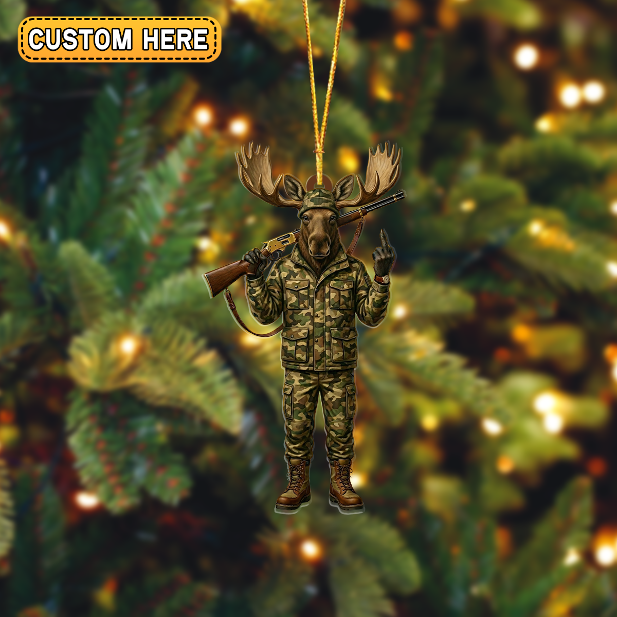 Blisscorners Personalized Camo Moose Hunter Attitude Hunting Acrylic Christmas Ornament And Keychain Custom Gift For Hunters 2D Flat