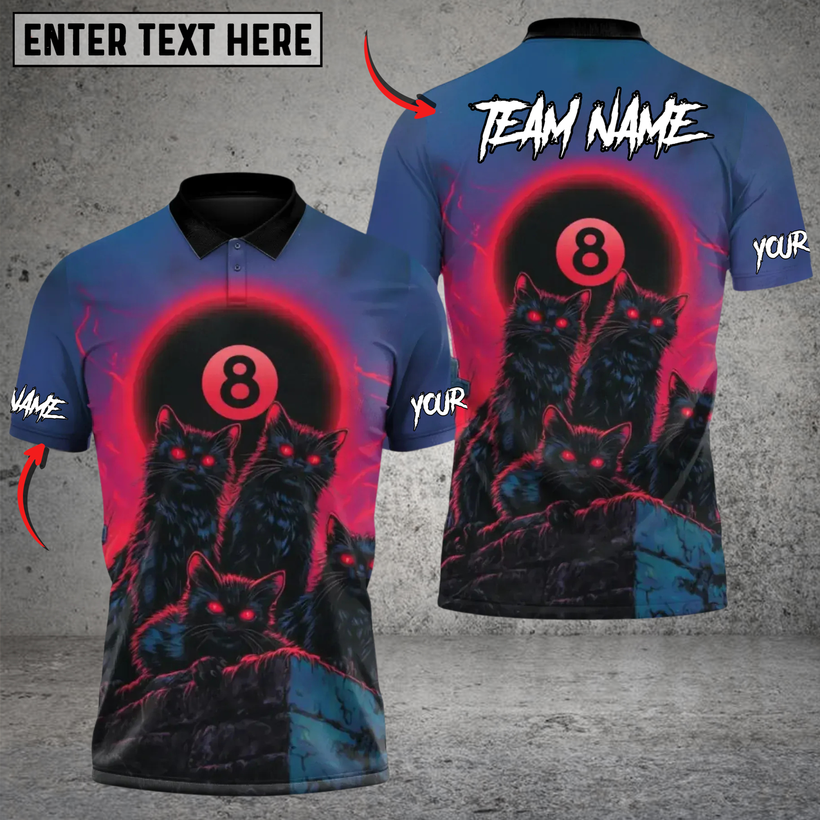 Blisscorners Billiard Blood Moon Cat Pack Multicolor Customized Name, Team Name 3D Shirts