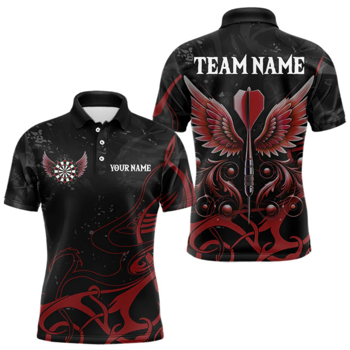 Blisscorners Personalized Red Black Arrow Wings Dart Shirts For Men Team Darts Jerseys LM0554