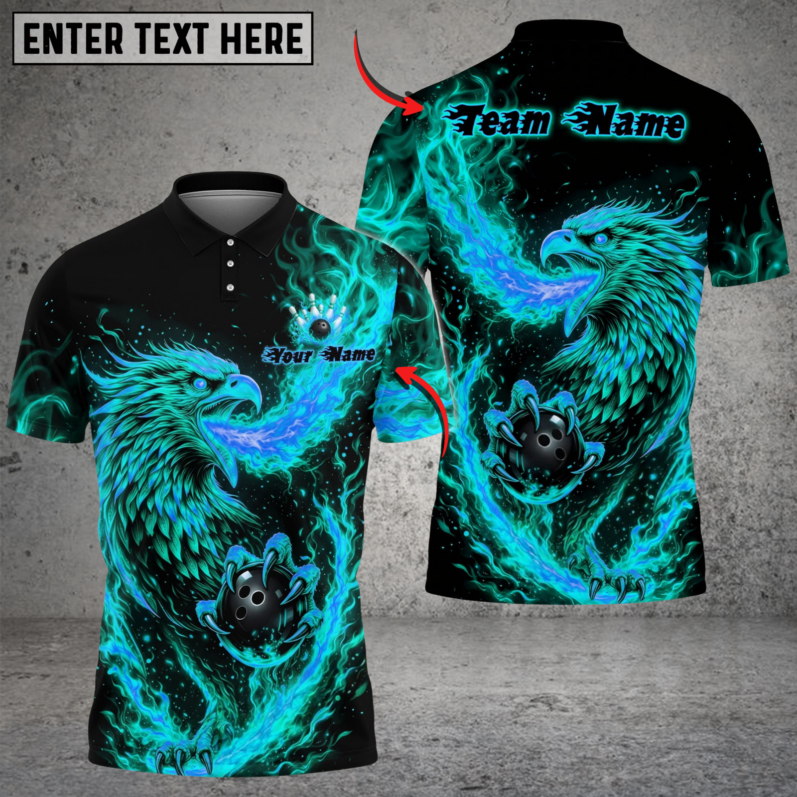 Blisscorners Bowling & Pins Flame Rising Phoenix Customized Name, Team Name 3D Shirt (4 Colors)