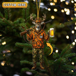 Blisscorners Personalized Deer Hunter Beer Mug Hunting Acrylic Christmas Ornament And Keychain Custom Gift For Hunters 2D Flat