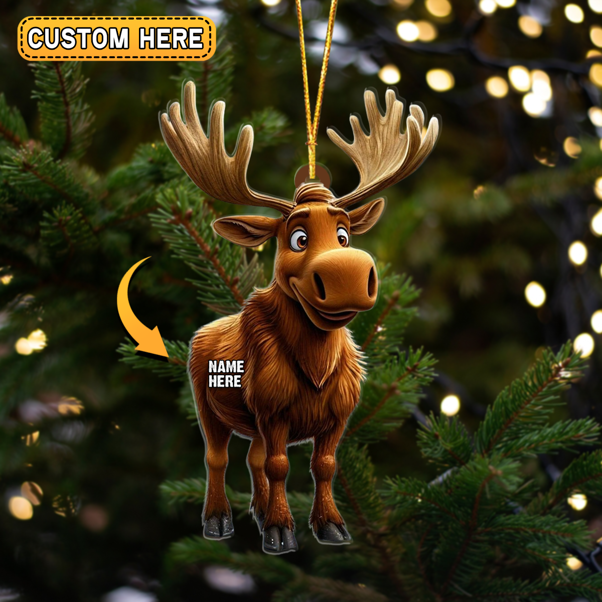 Blisscorners Personalized Cartoon Moose Xmas Hunting Acrylic Christmas Ornament And Keychain Custom Gift For Hunters 2D Flat