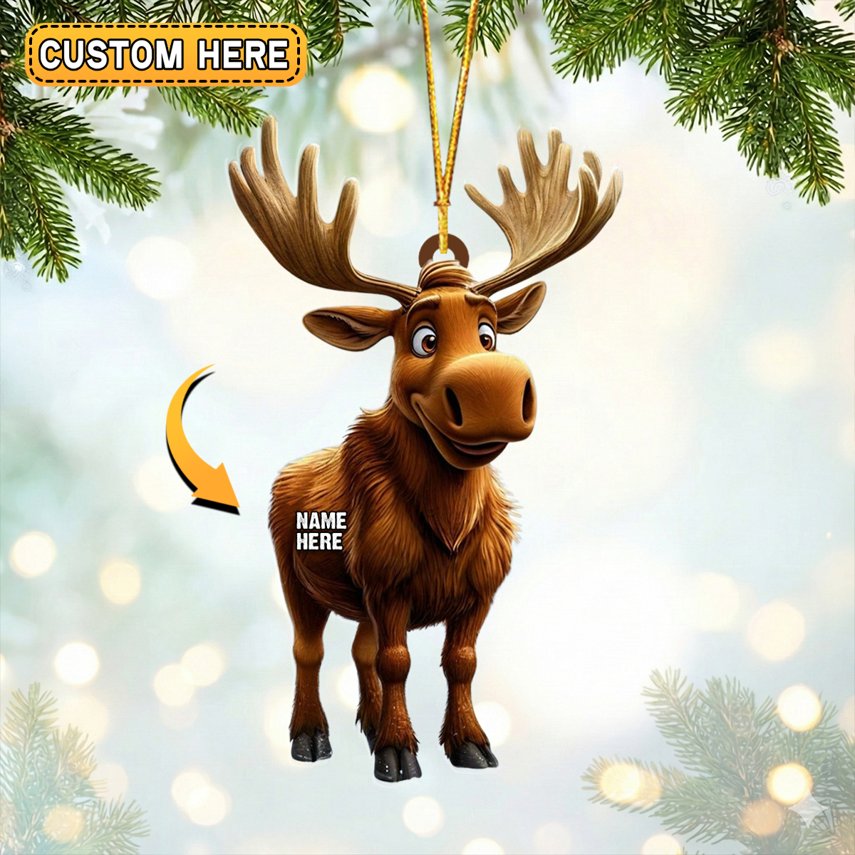 Blisscorners Personalized Cartoon Moose Xmas Hunting Acrylic Christmas Ornament And Keychain Custom Gift For Hunters 2D Flat