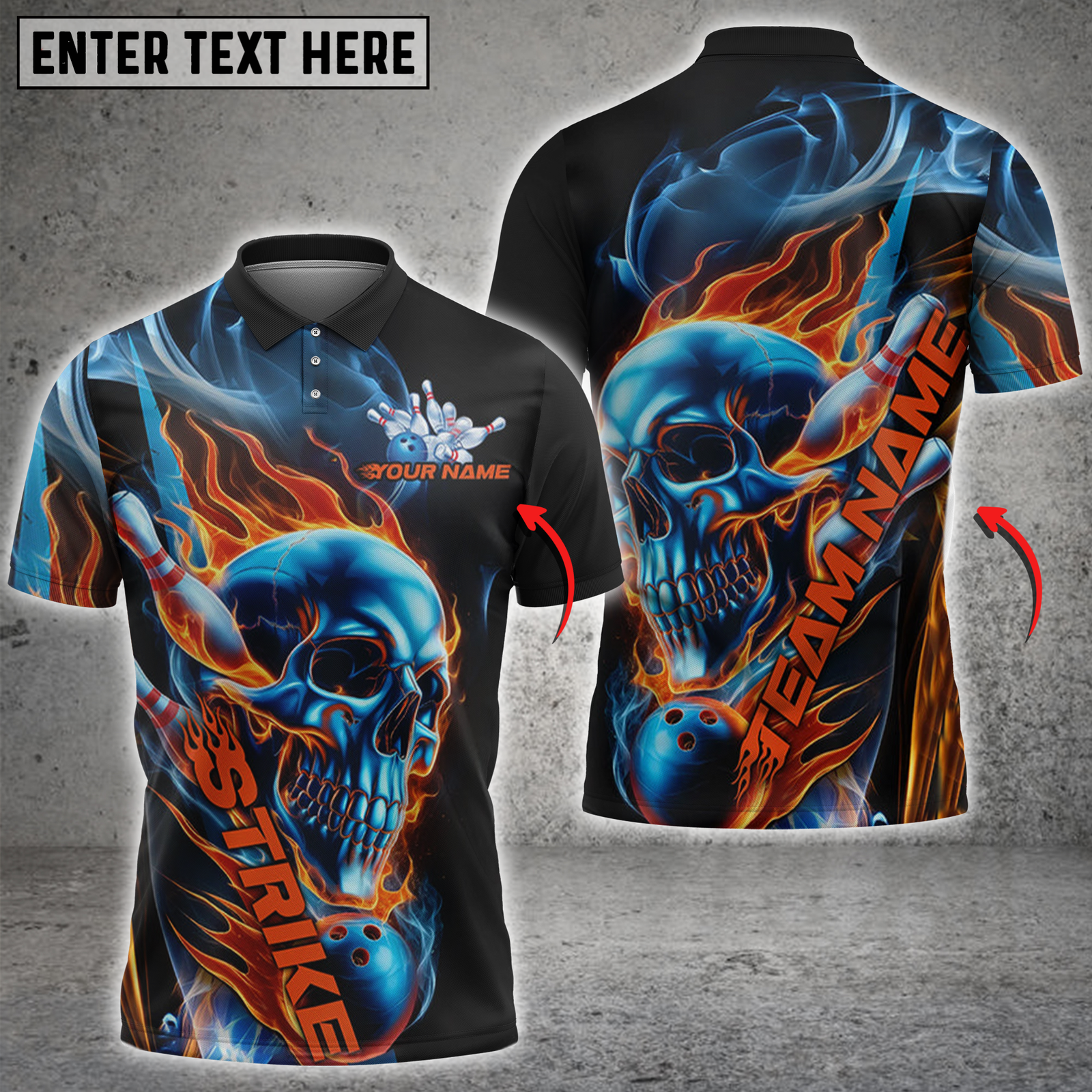 Blisscorners Bowling Flaming Skull Strike Multicolor Customized Name, Team Name 3D Shirts