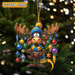 Blisscorners Personalized Cartoon Moose Bauble Hunting Acrylic Christmas Ornament And Keychain Custom Gift For Hunters 2D Flat