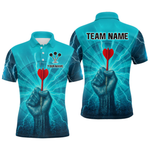 Blisscorners Men’s Custom Darts Shirt - Turquoise Lightning Fist With Maroon Dart Arrow LM2404