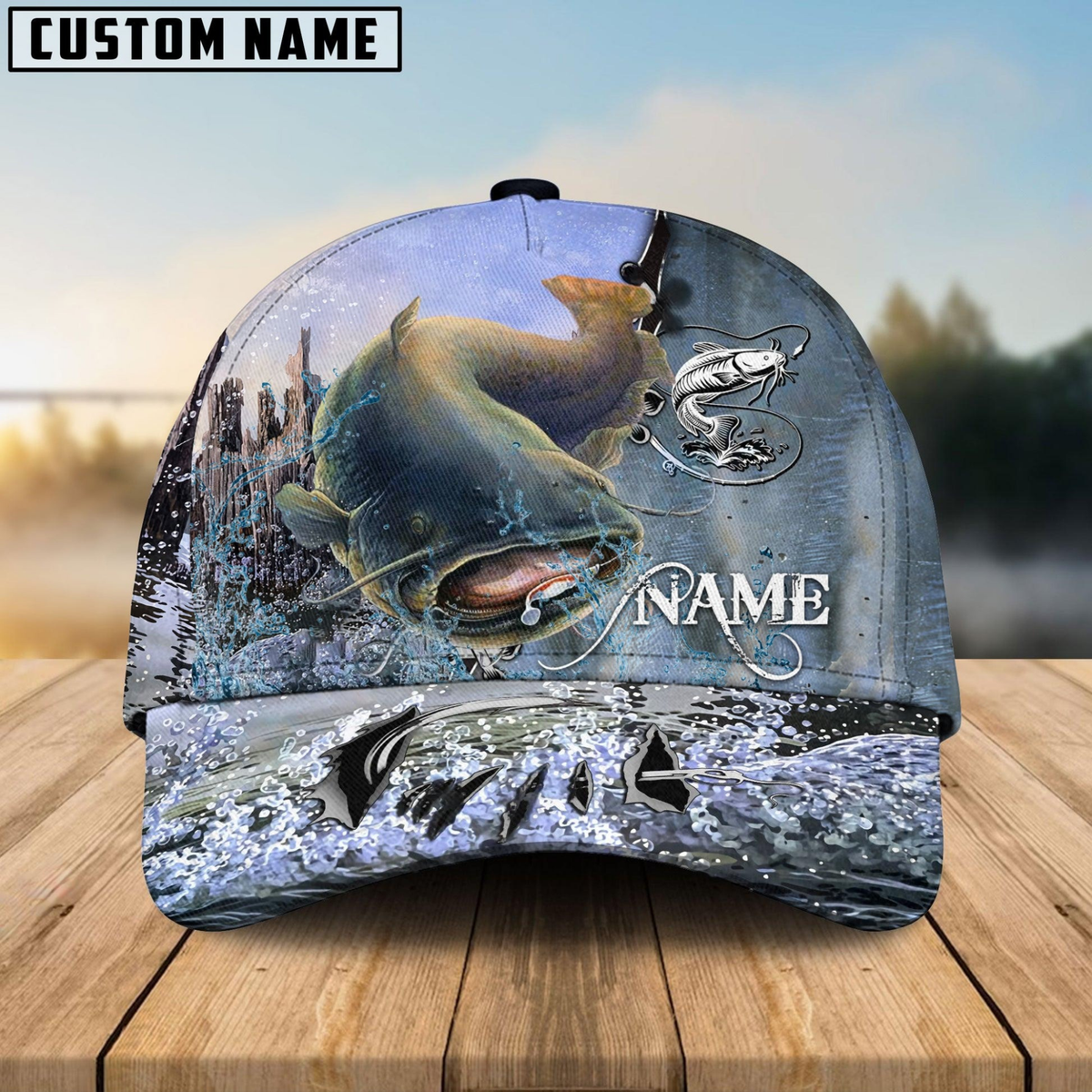 Blisscorners Catfish Fishing Clear Water Skin Customized Name 3D Cap
