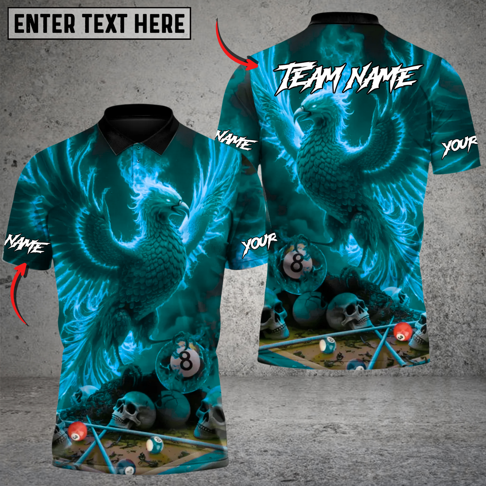 Blisscorners Death & Rebirth Phoenix 8 Ball Billiards Multicolor Customized Name, Team Name 3D Shirts