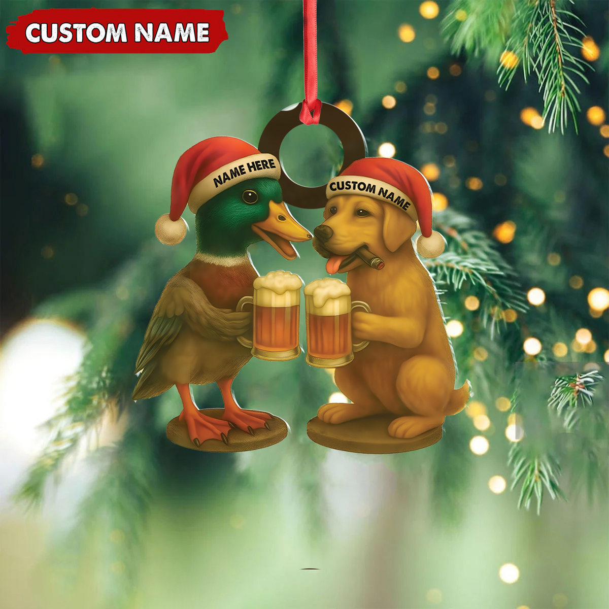Blisscorners Custom Duck & Dog Acrylic Christmas Ornament - Personalized Hunter Gift LM0411